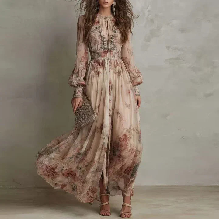 Amelia | Vintage Cvećasti Haljina Maxi sa Visokim Strukom