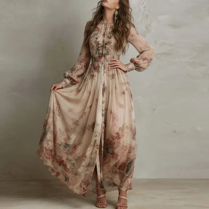 Amelia | Vintage Cvećasti Haljina Maxi sa Visokim Strukom