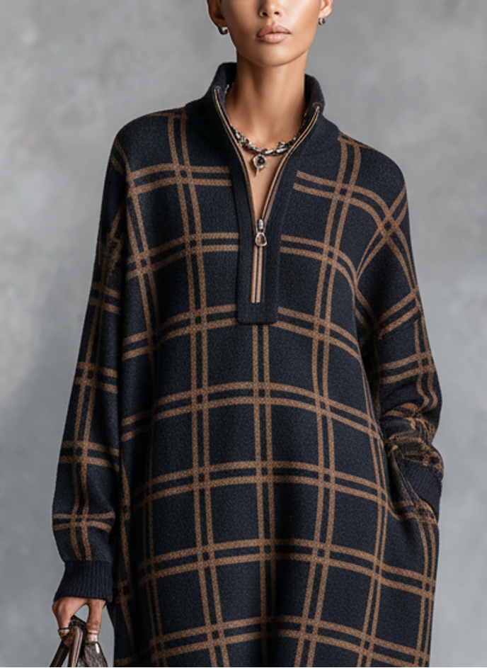 KAJA | PLAID POLU-ZIP KNIT MAXI HALJINA
