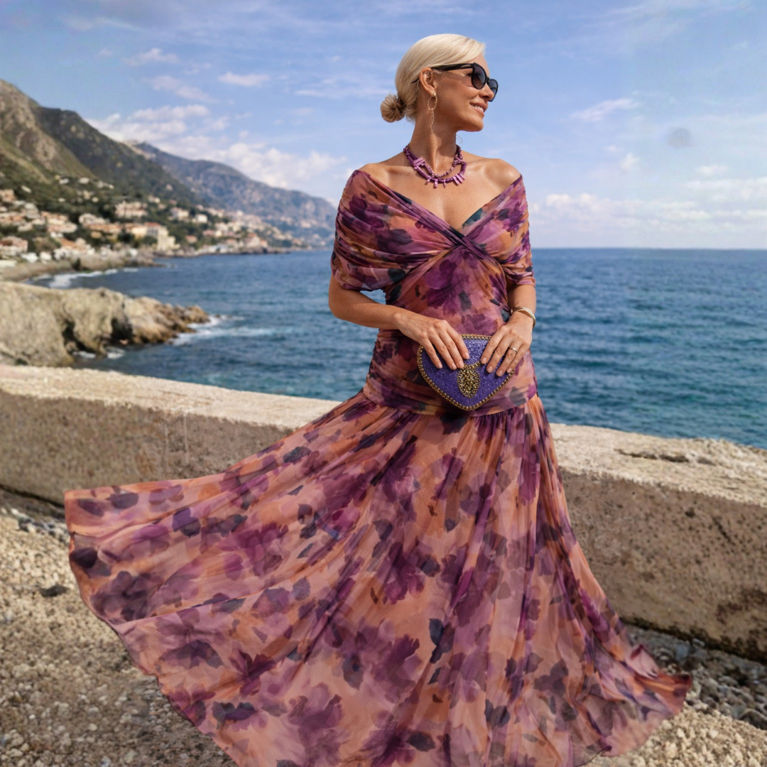 Mikaela | Maxi haljina s off-shoulder krojem koja ističe stomak