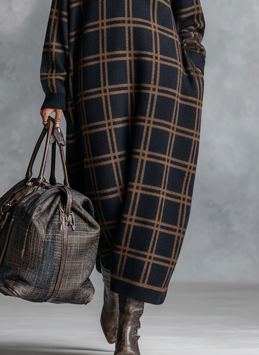 KAJA | PLAID POLU-ZIP KNIT MAXI HALJINA