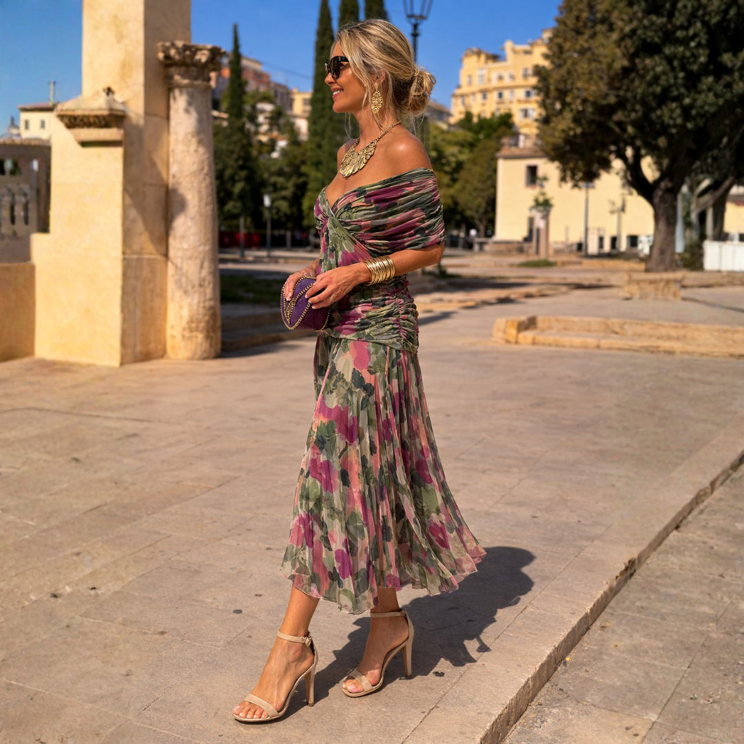 Mikaela | Maxi haljina s off-shoulder krojem koja ističe stomak