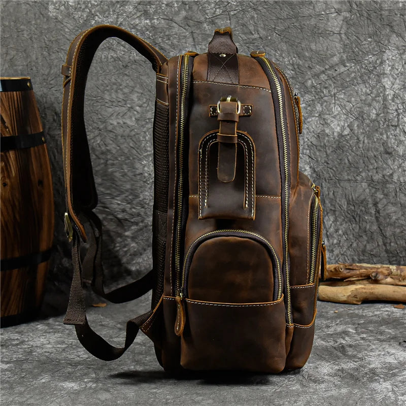 Vintage Cowhide Leather Travel Backpack