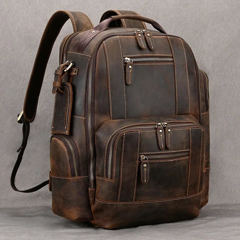 Vintage Cowhide Leather Travel Backpack