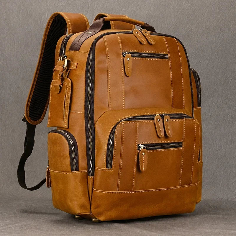 Vintage Cowhide Leather Travel Backpack