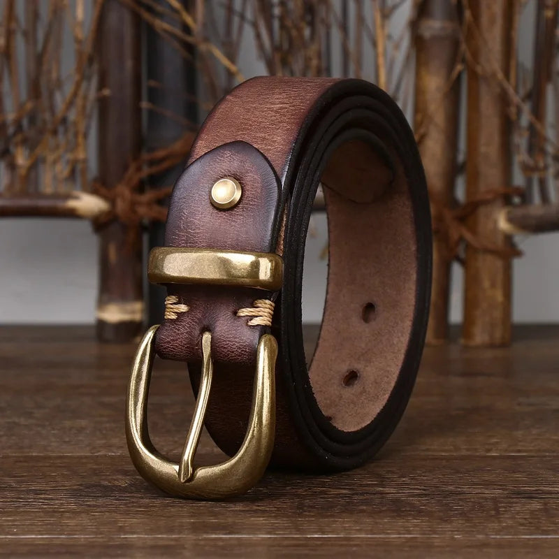 Giovanni Brass Buckle Leather Belt