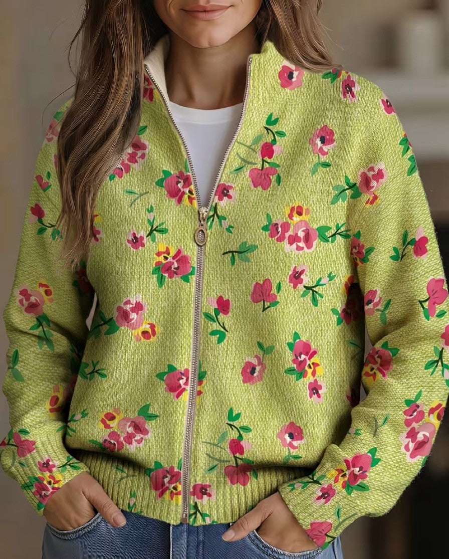 Constance™ | Rožnato cvetlično limonino zadrgo kardigan
