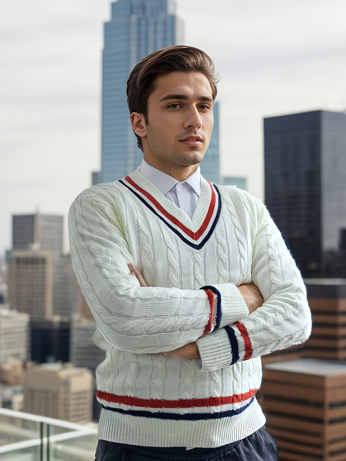 PREPPY V-IZREZ SVETR ZA MUŠKARCE