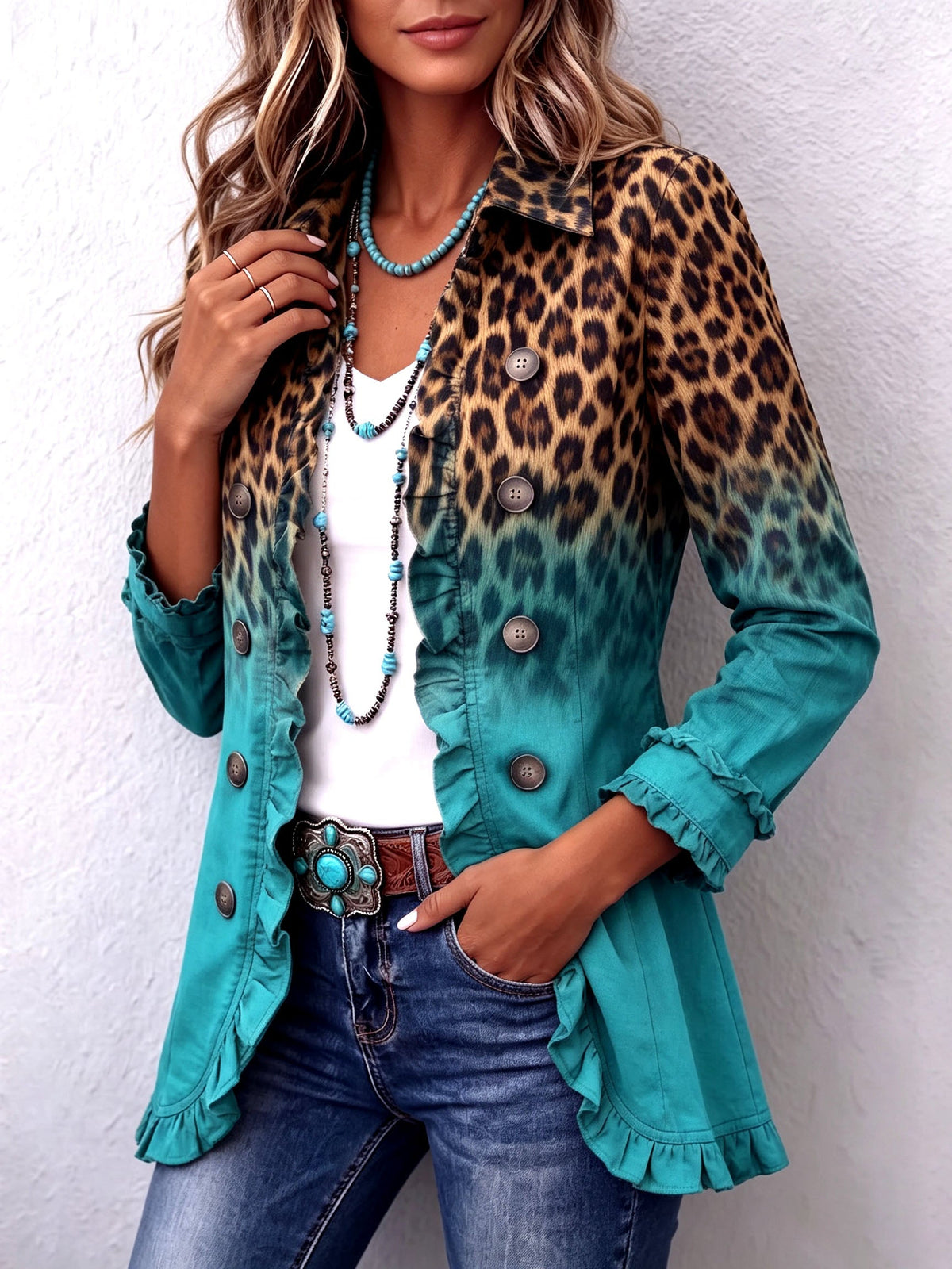 Brianna – Blejzer sa gradijentnim leopard printom i volanima