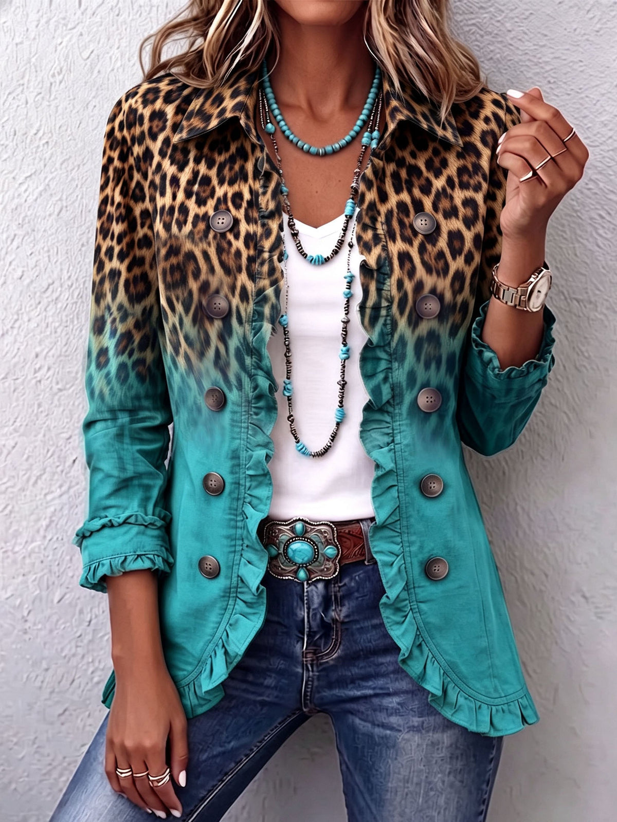 Brianna – Blejzer sa gradijentnim leopard printom i volanima
