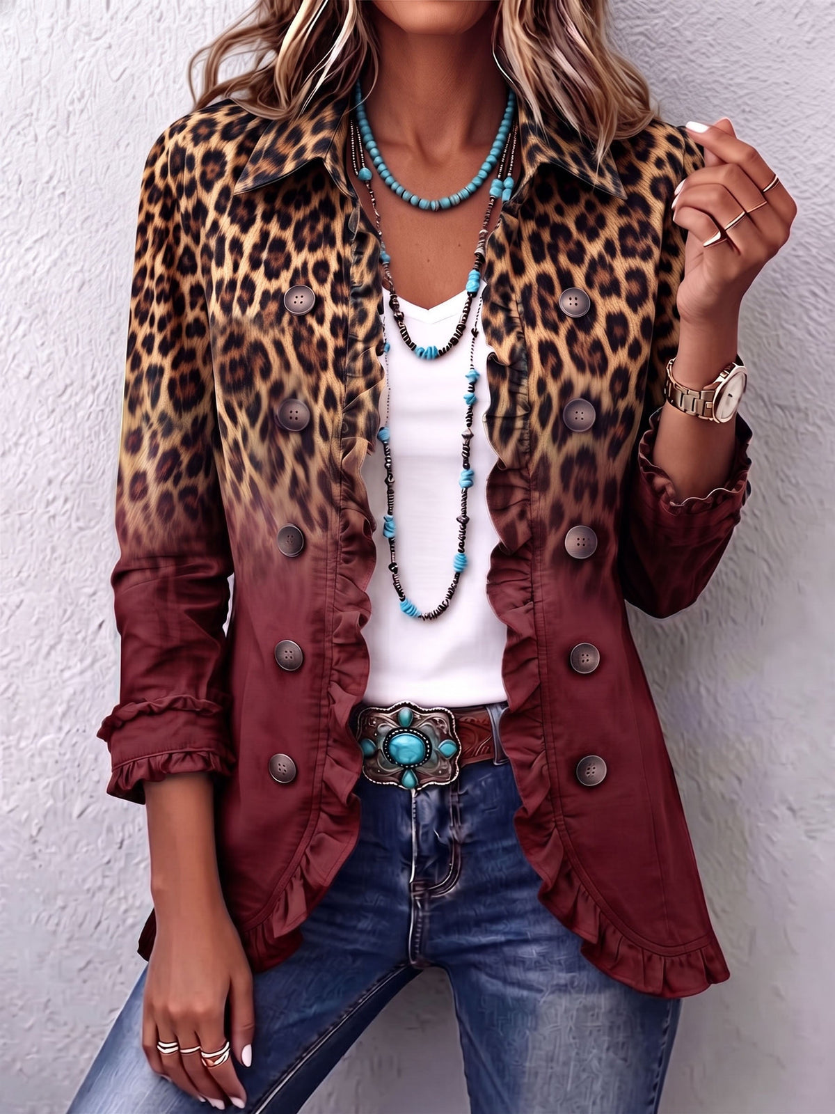 Brianna – Blejzer sa gradijentnim leopard printom i volanima