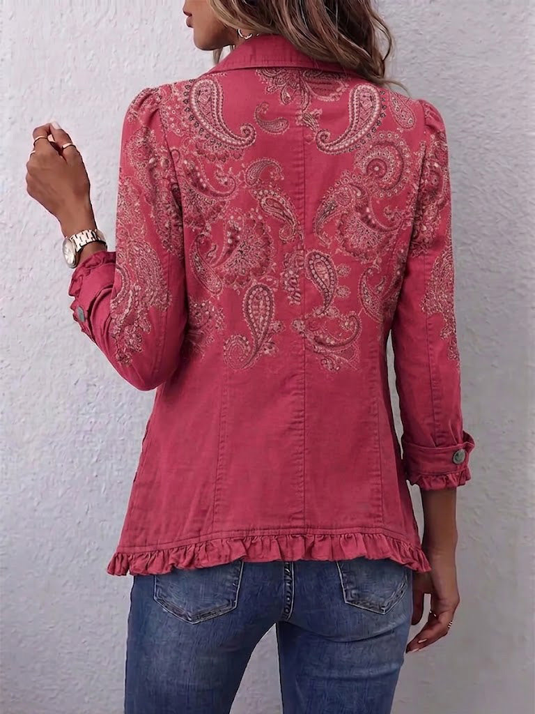 Marjorie – Roza Paisley Frill Jakna