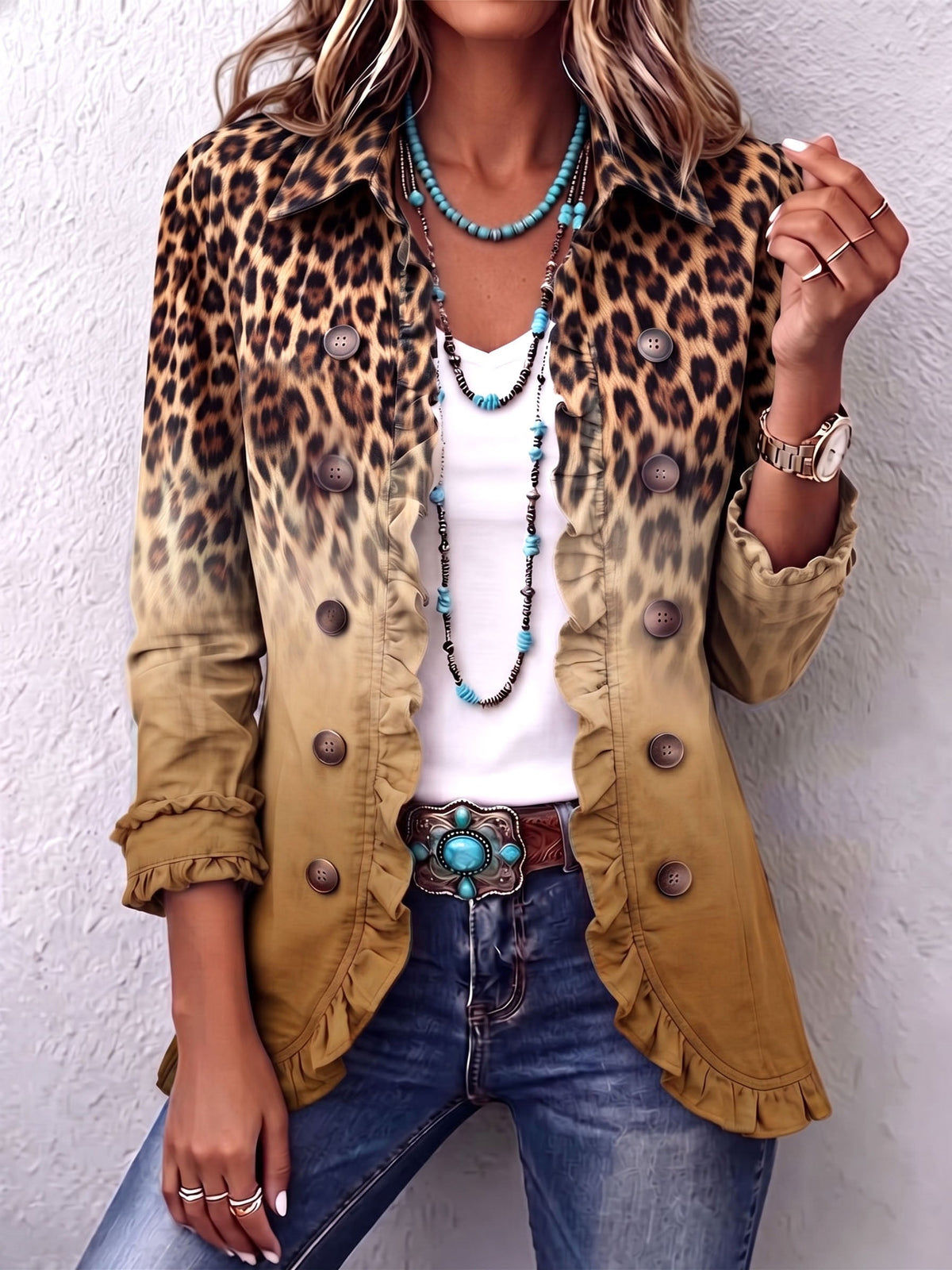 Brianna – Blejzer sa gradijentnim leopard printom i volanima