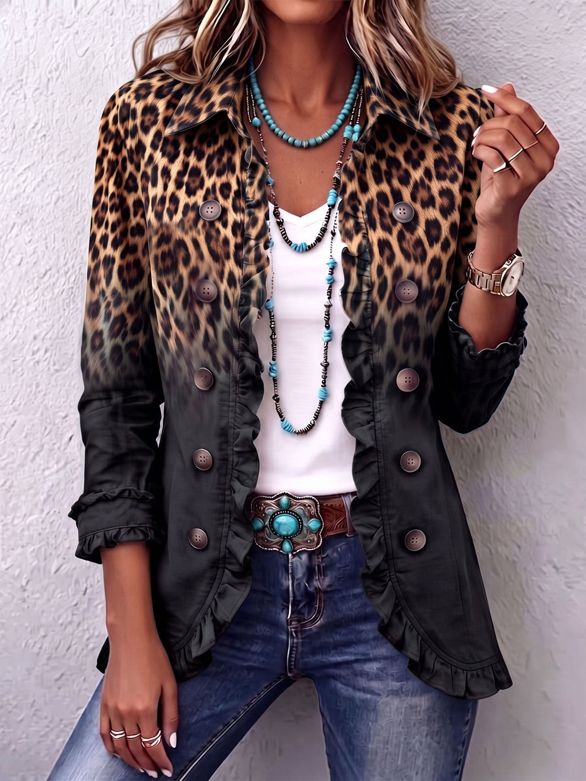 Heather – Crni leopardji uzorak frill blazer