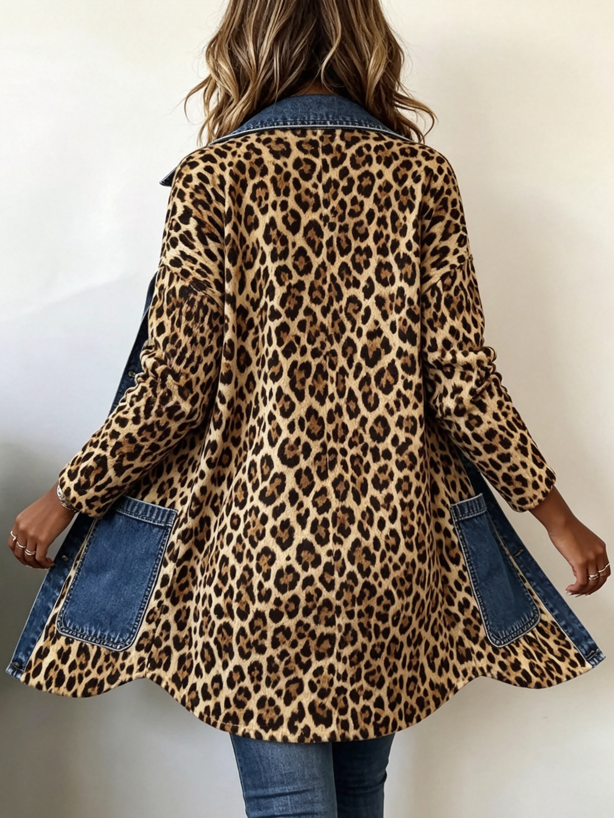 Liana – Duga jakna od jeansa sa leopard printom