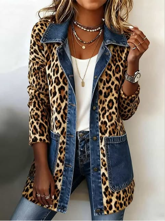 Liana – Duga jakna od jeansa sa leopard printom