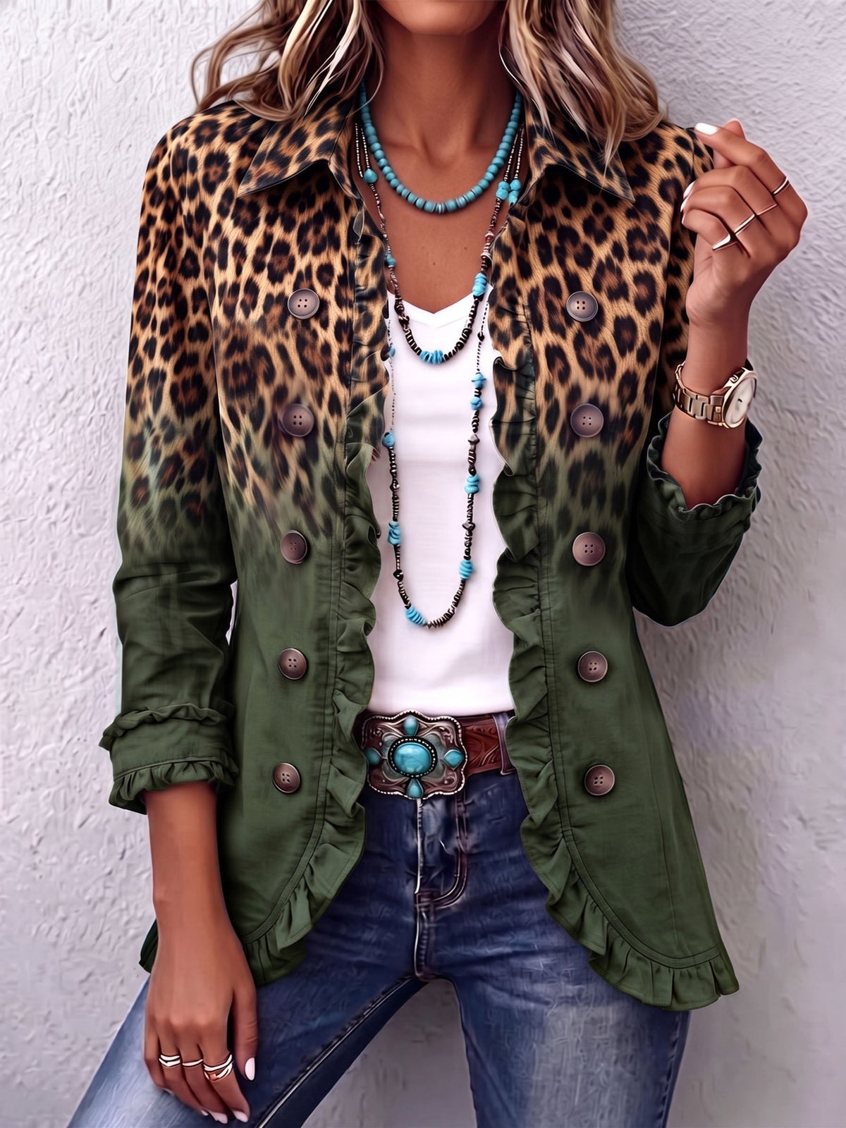 Brianna – Blejzer sa gradijentnim leopard printom i volanima