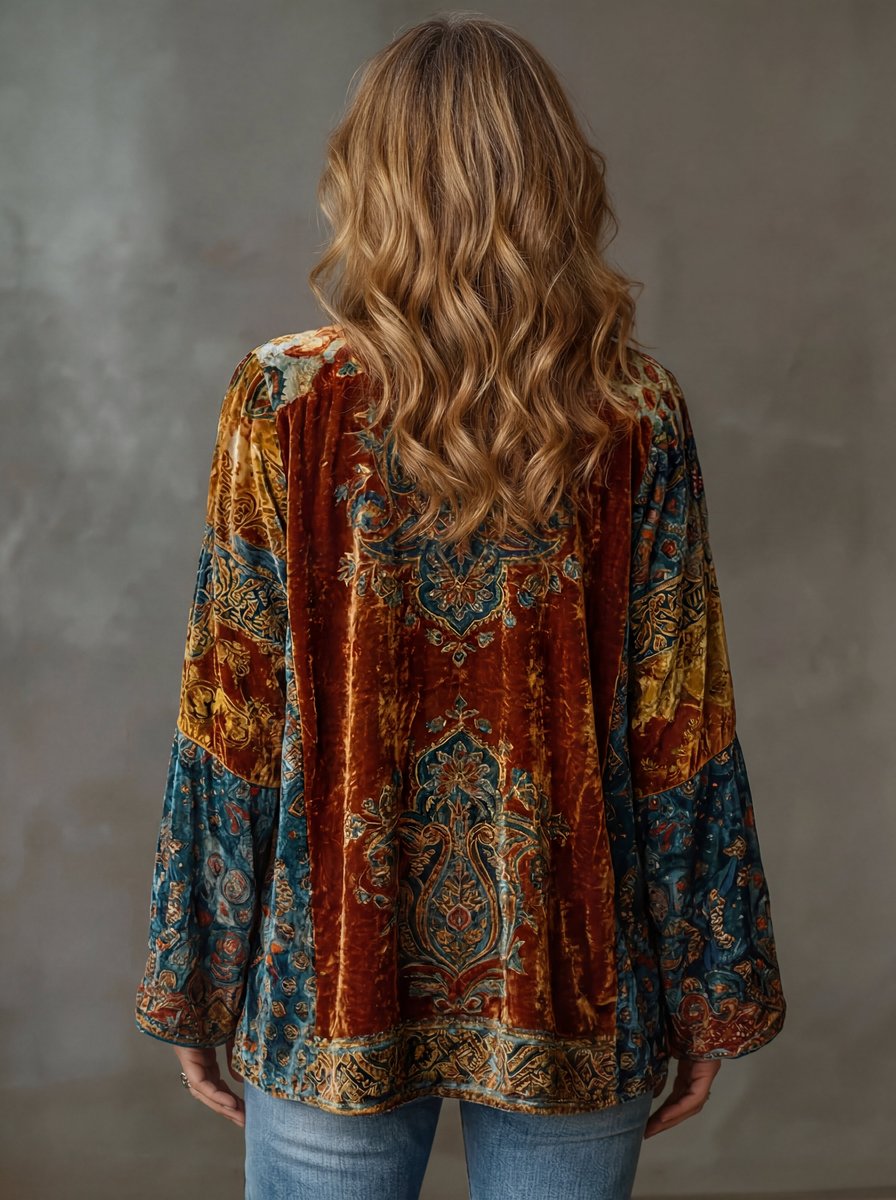 Sophia | Ženska Boho Kvalitetna Jakna Sa Pufnastim Punjenjem Slobodan Kroj Vintage Kimono Kardigan